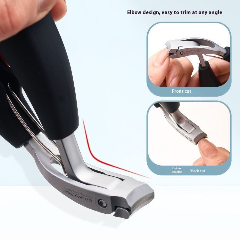 Large Opening Anti-Splash Nail Clippers with Secondary Blade - Black