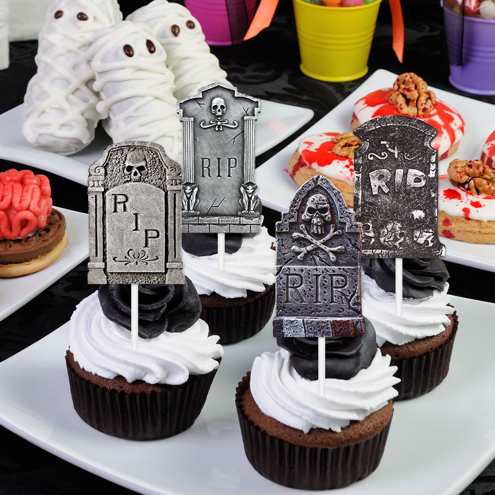 Halloween Tombstone Cake Flags Set - Horror Decorative Food Toppers