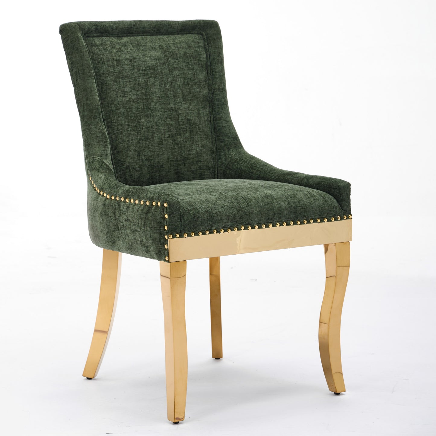 Chenille Dining Chairs, Modern Style With Curved Gold - Plated Legs &