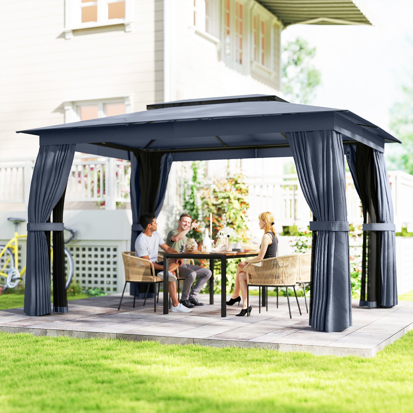 10x12 Outdoor Patio Gazebo Canopy with Curtains & Netting - Blue