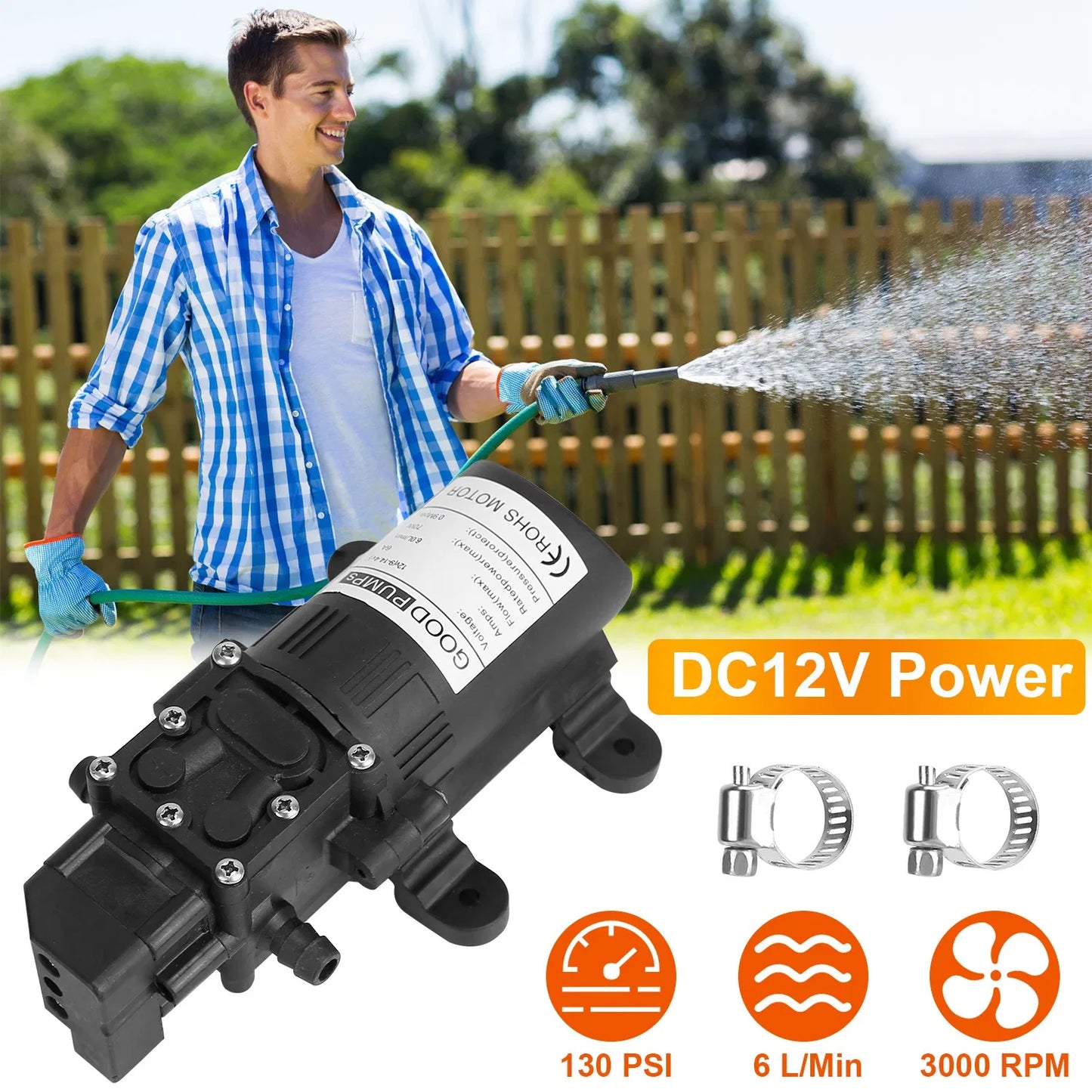 12V Water Pump Diaphragm Self-Priming Sprayer for RV Marine Boat Garden