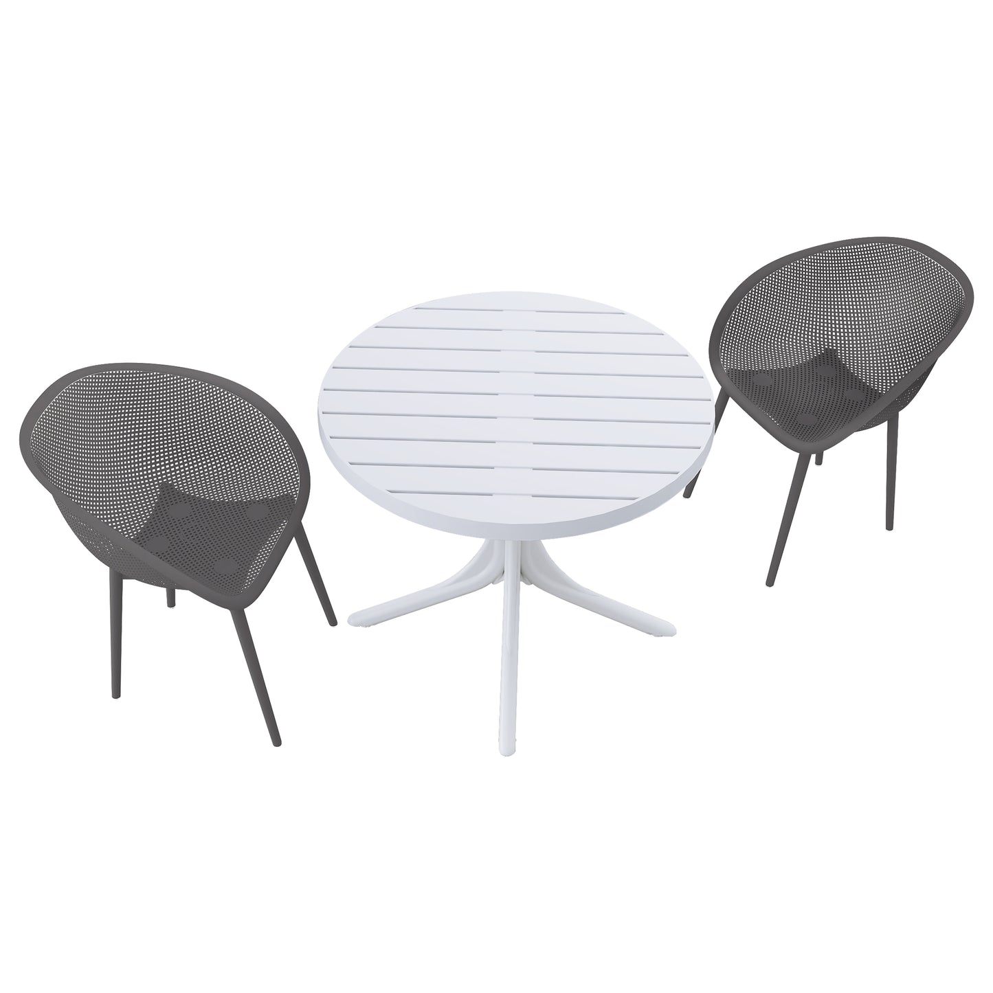 Modern Lounge Chairs with Round Table - Warm Grey & White
