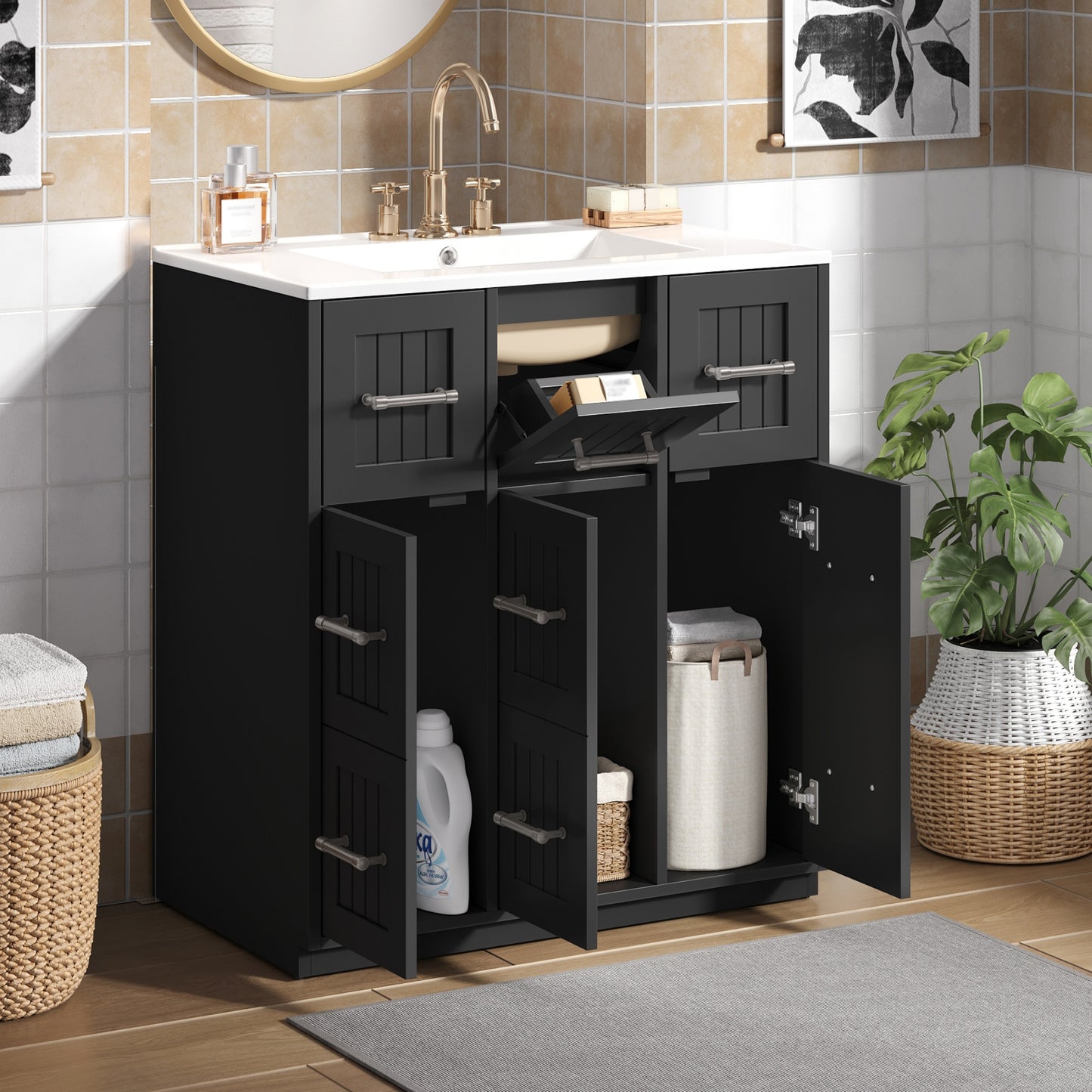 30-Inch Black Bathroom Vanity with Undermount Sink & Drawers