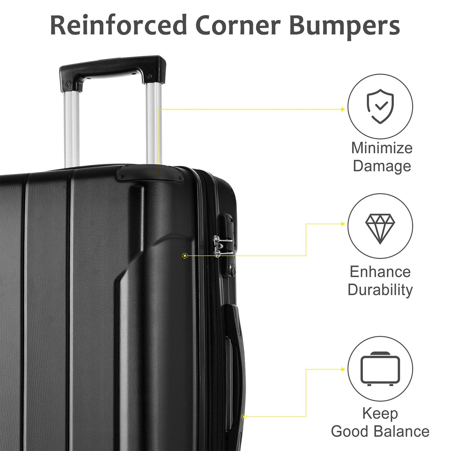 Expandable Hardshell ABS Luggage Set - 2 Piece with TSA Lock - Black
