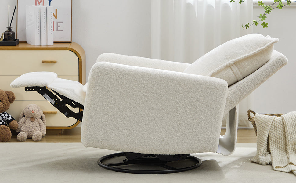 Swivel Rocker Recliner Chair - Teddy Fleece in White