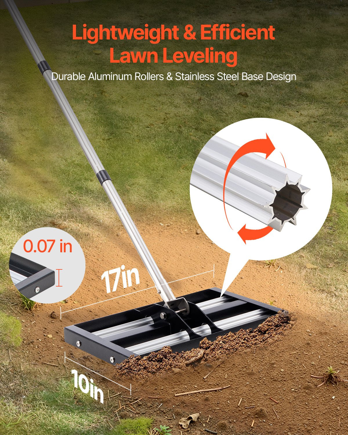 Heavy Duty Lawn Leveling Rake with Adjustable Handle - Yard & Garden Tool