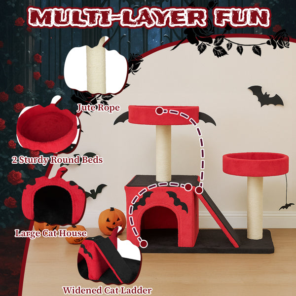 Halloween Cat Tree with Spooky Gothic Design, Large Cat Condo & Perches