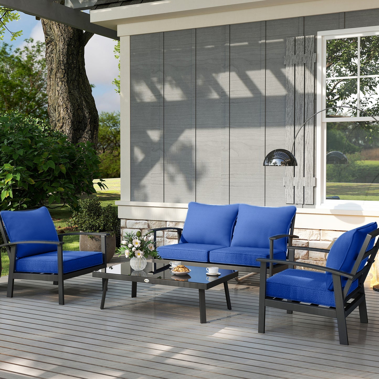 Outdoor Chair Cushion Set of 4 - Fade Resistant Navy Blue