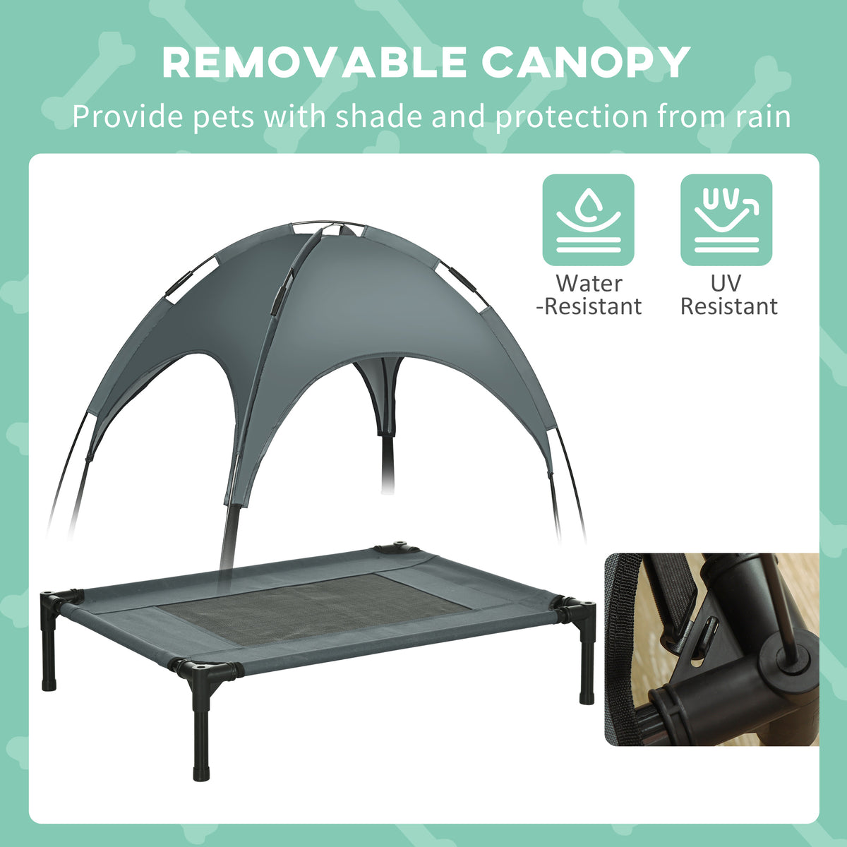 Outdoor Elevated Dog Bed with Removable Canopy - Gray, 30 Inch Pet Cot for Camping