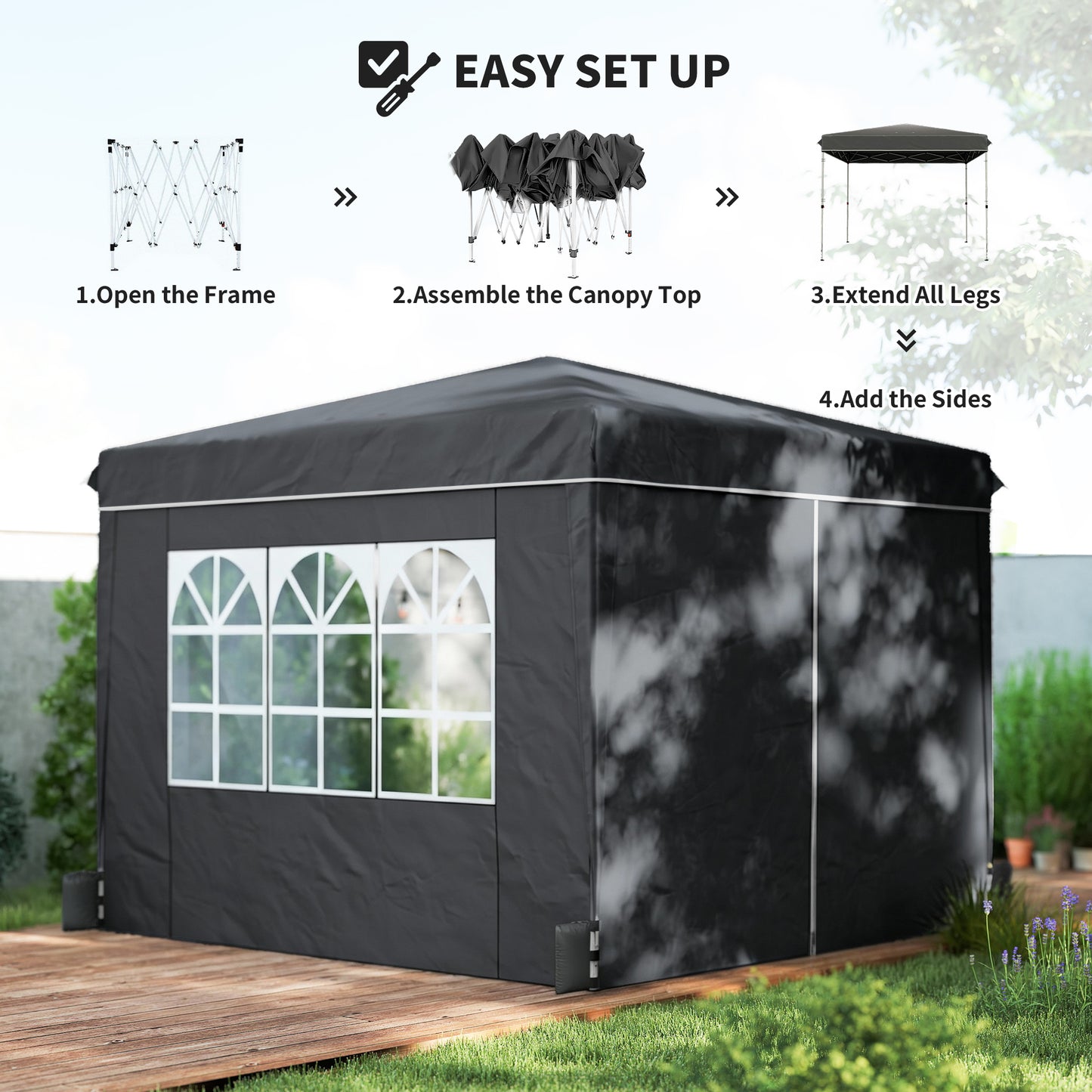 10x10 ft Pop Up Canopy Tent with Sidewalls - Black