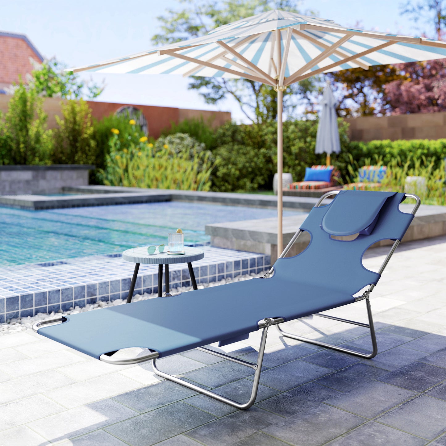 Adjustable Tanning Chair with Face Hole - Gray Outdoor Lounger