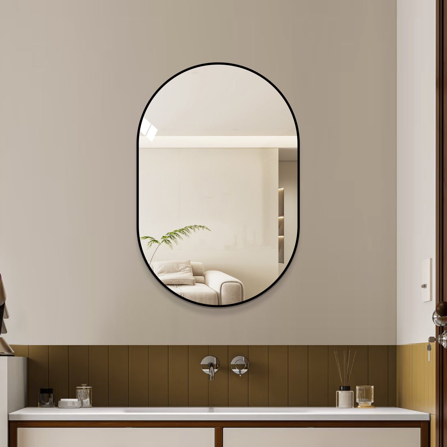 36x24 Inch Black Framed Bathroom Vanity Mirror - Wall Mounted