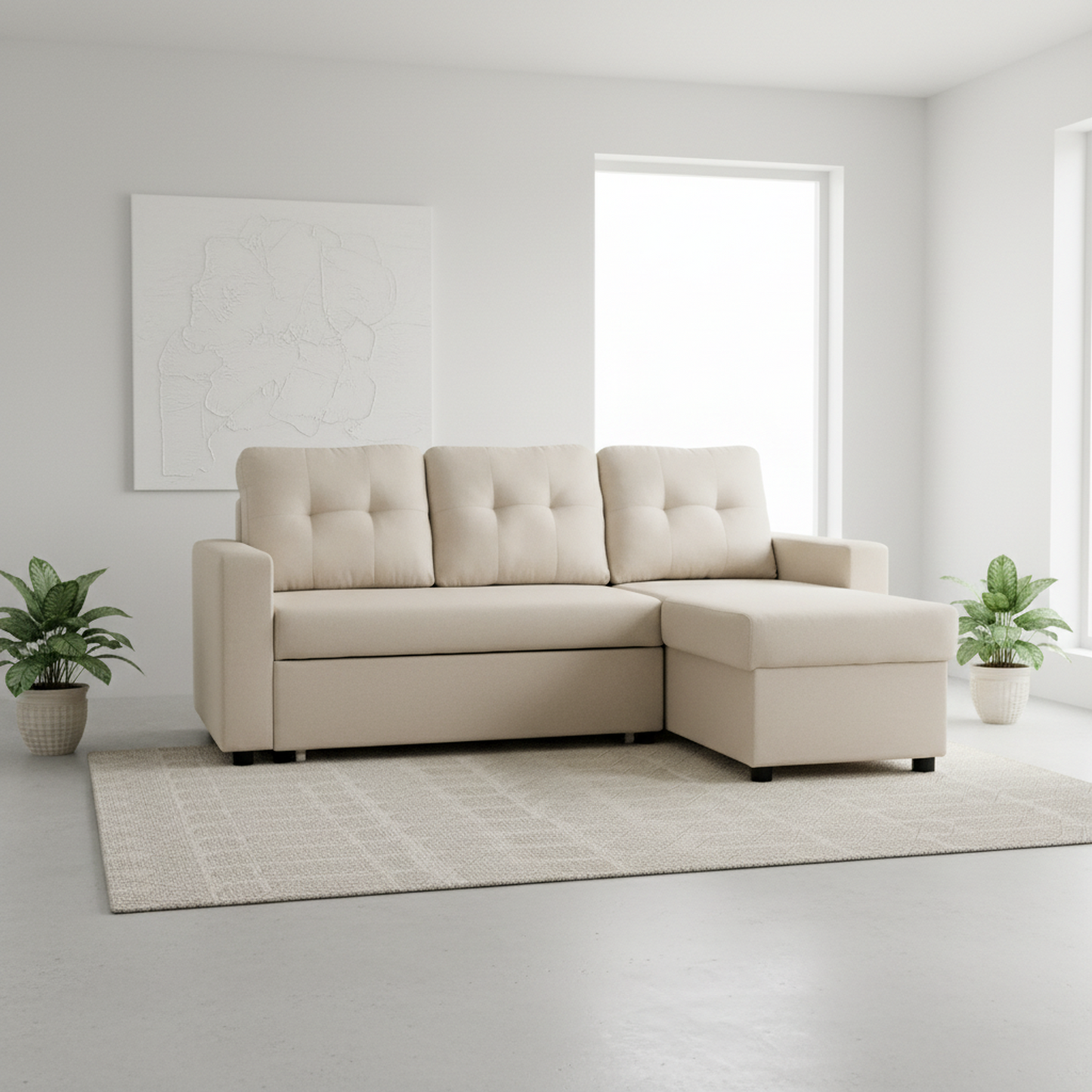 Convertible L-Shaped Sectional Sleeper Sofa Bed, Stylish Apartment
