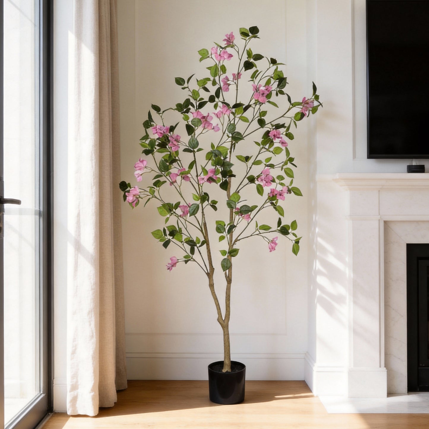 60-Inch Artificial Bougainvillea Tree - Baby Pink & Green Leaf
