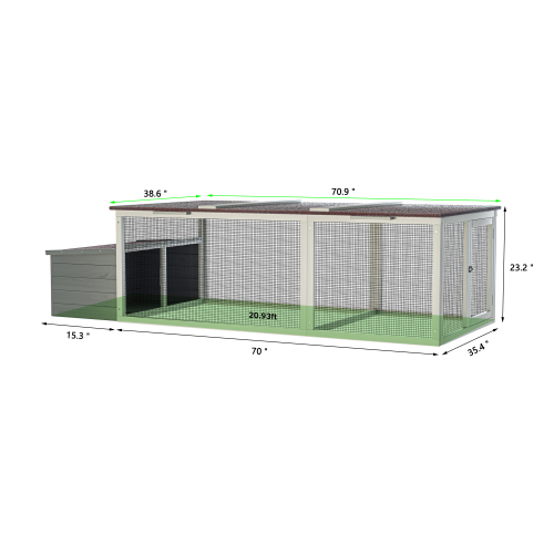 Large Wooden Chicken Coop with Run and Weatherproof Roof - Gray