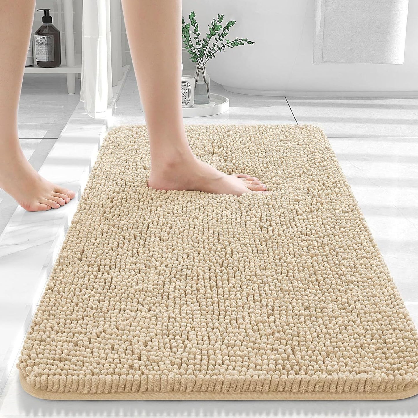 Long Wool Chenille Floor Mat Absorbent Non-Slip Bathroom and Bedroom Carpet