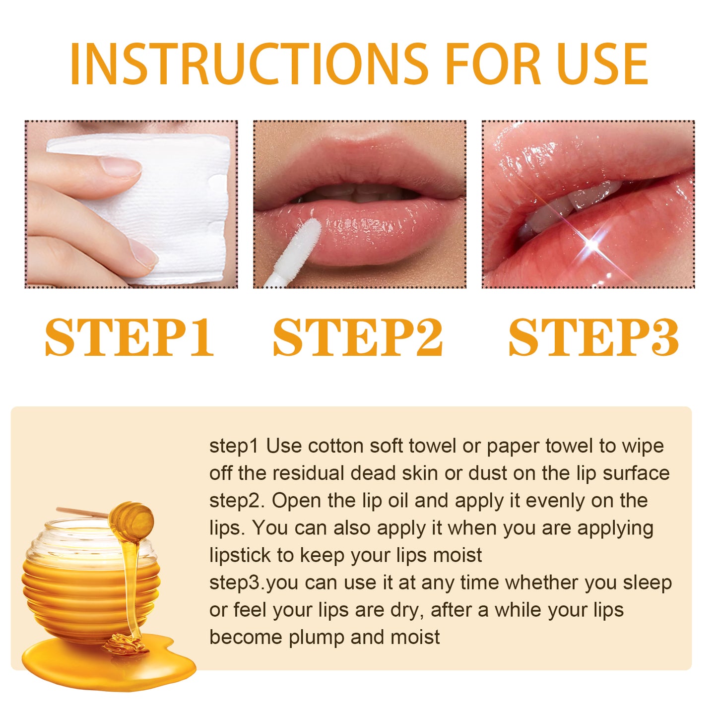 Honey Lip Oil - Moisturizing Treatment for Dry Lips and Fine Lines