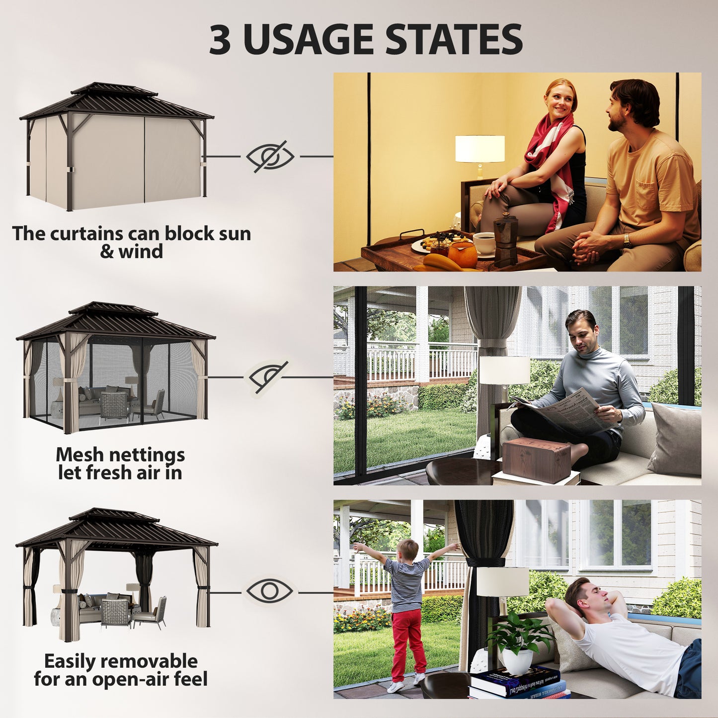 10' x 14' Hardtop Gazebo with Steel Roof Canopy - Brown