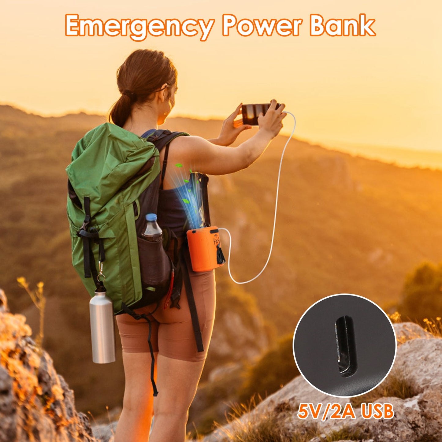 Portable 5-in-1 Waist Clip Fan with LED Light and Power Bank, Adjustable Speed