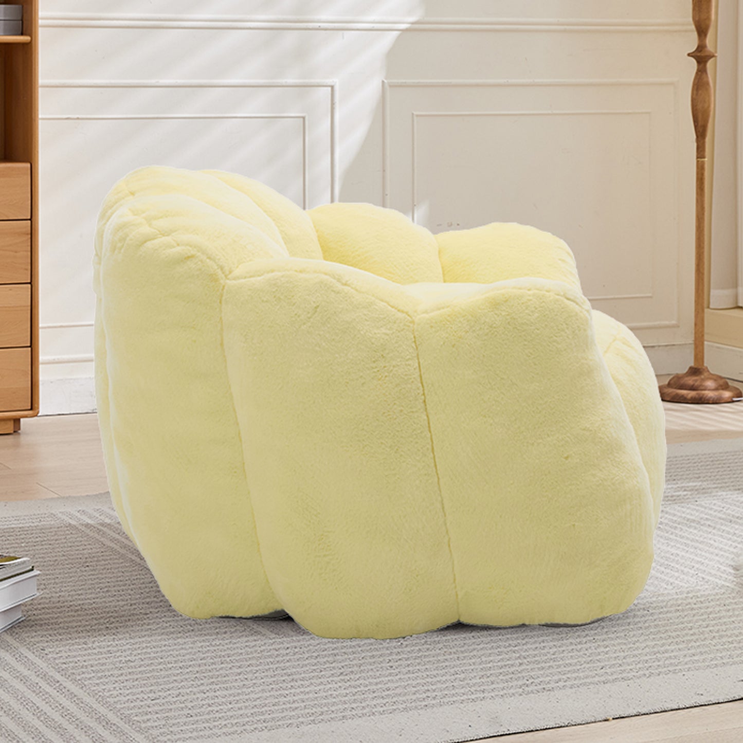 Adult Bean Bag Sofa with Pull Ring - Yellow Faux Fur
