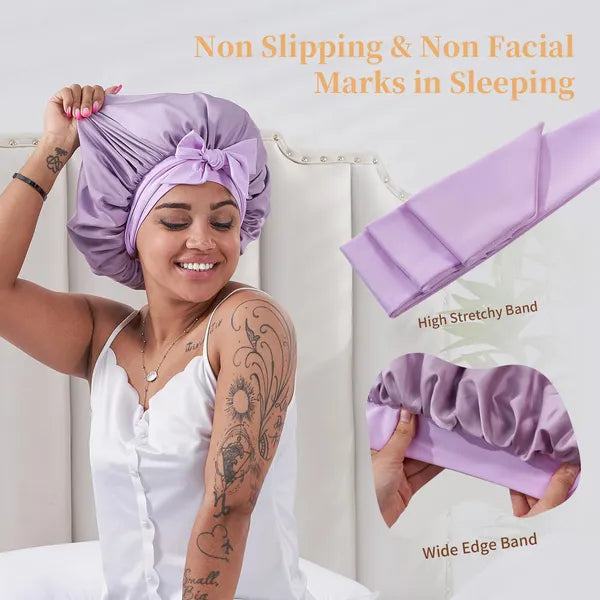 Satin Hair Bonnet for Sleeping - Adjustable Double Layer Silk Hair Wrap