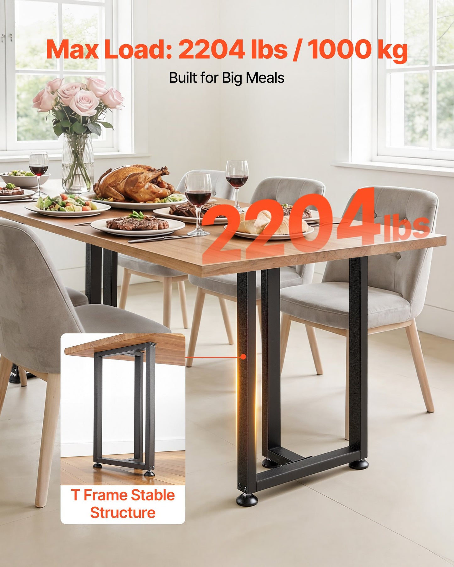 Heavy Duty Steel Table Legs 29.1 Inch Square T-Shape Support for Home & Office Desks - Black, Set of 2