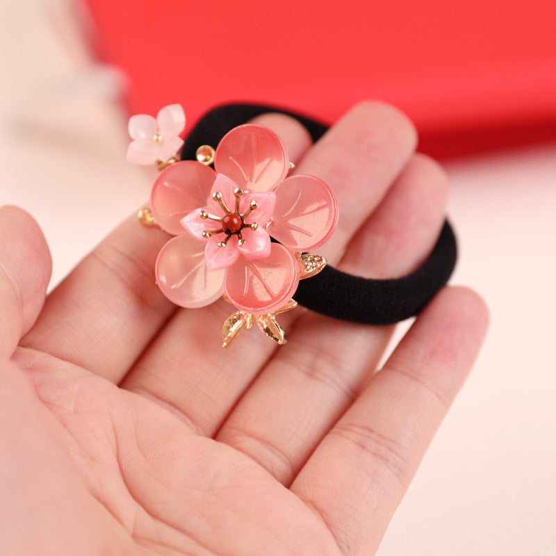 Ponytail Hair Tie with Red Agate & Copper - Pink