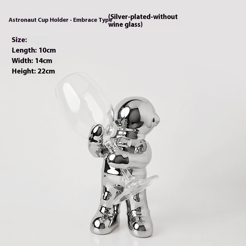 Modern Astronaut Wine Rack Decor - Silver Plated Wine Bottle Holder