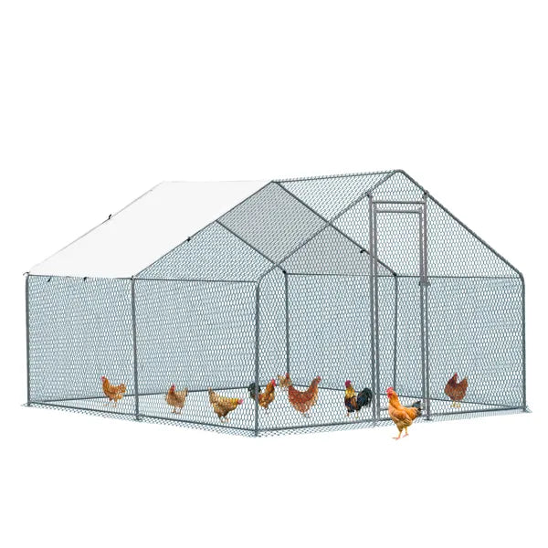 10x10 Ft Large Metal Chicken Coop with Waterproof Cover & Predator-Proof Mesh