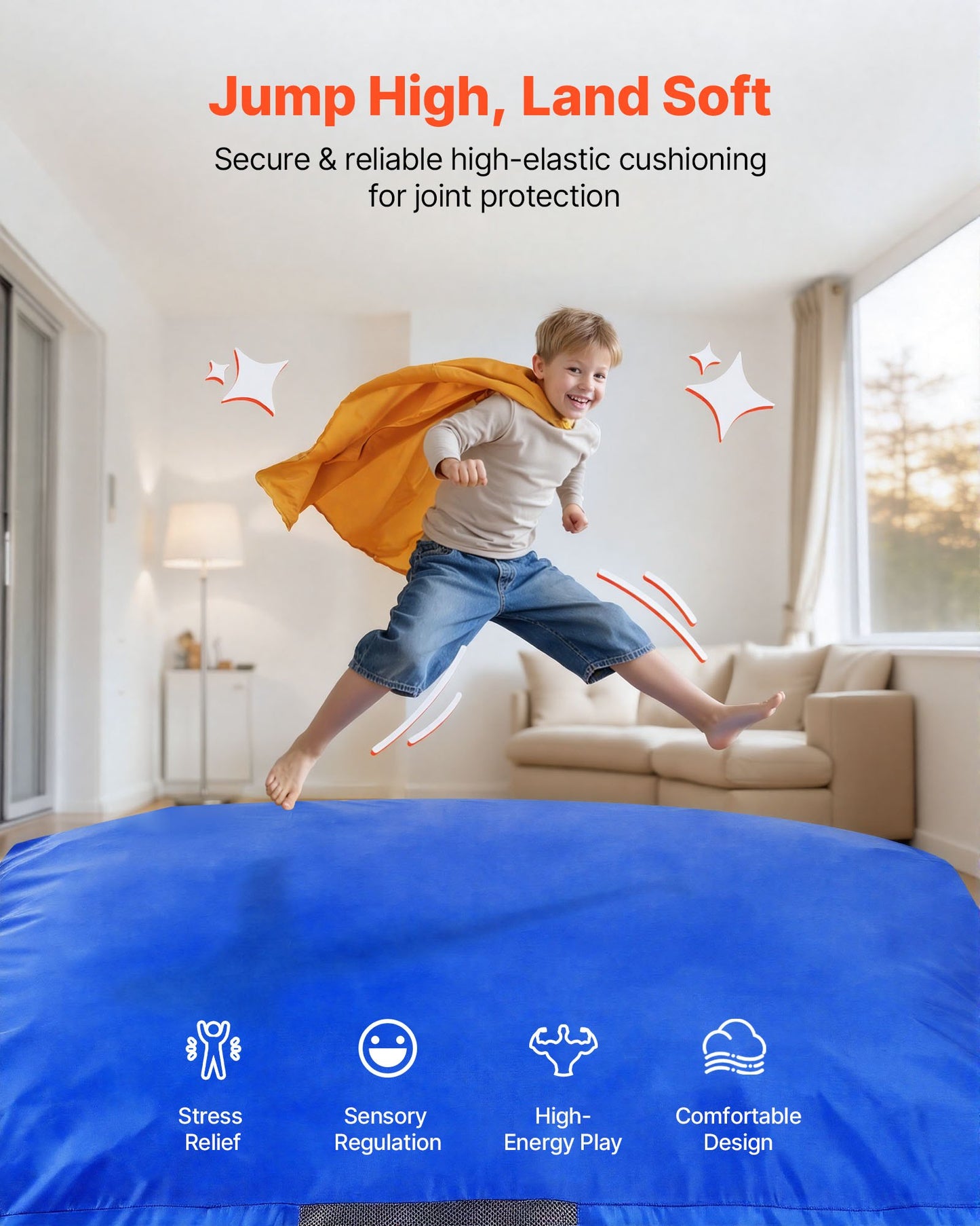Kids Sensory Crash Pad 5x5 Ft Foam Play Mat Impact Absorption Non-Slip Cover