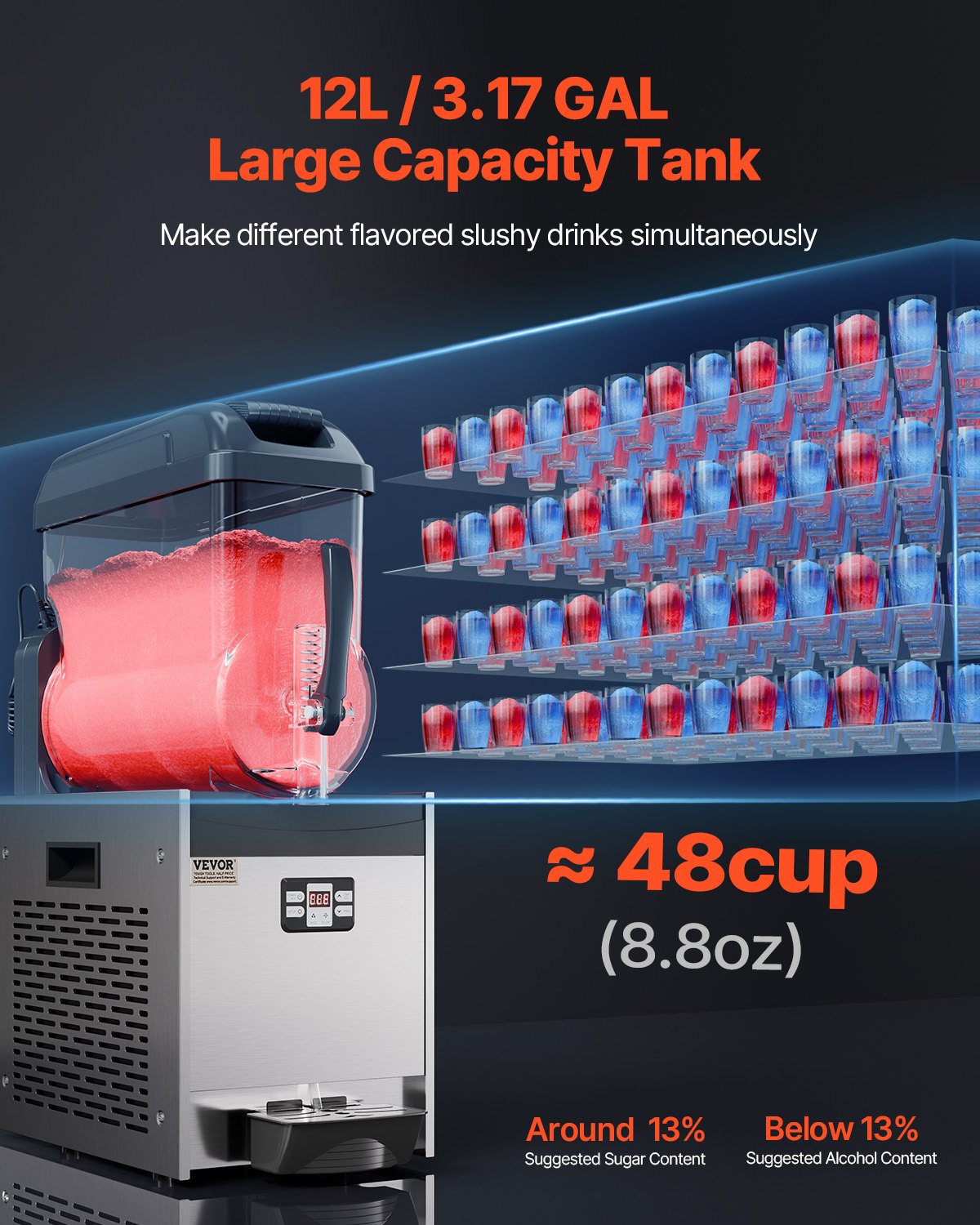 12L Commercial Slushy Machine for Margaritas & Frozen Drinks - Black