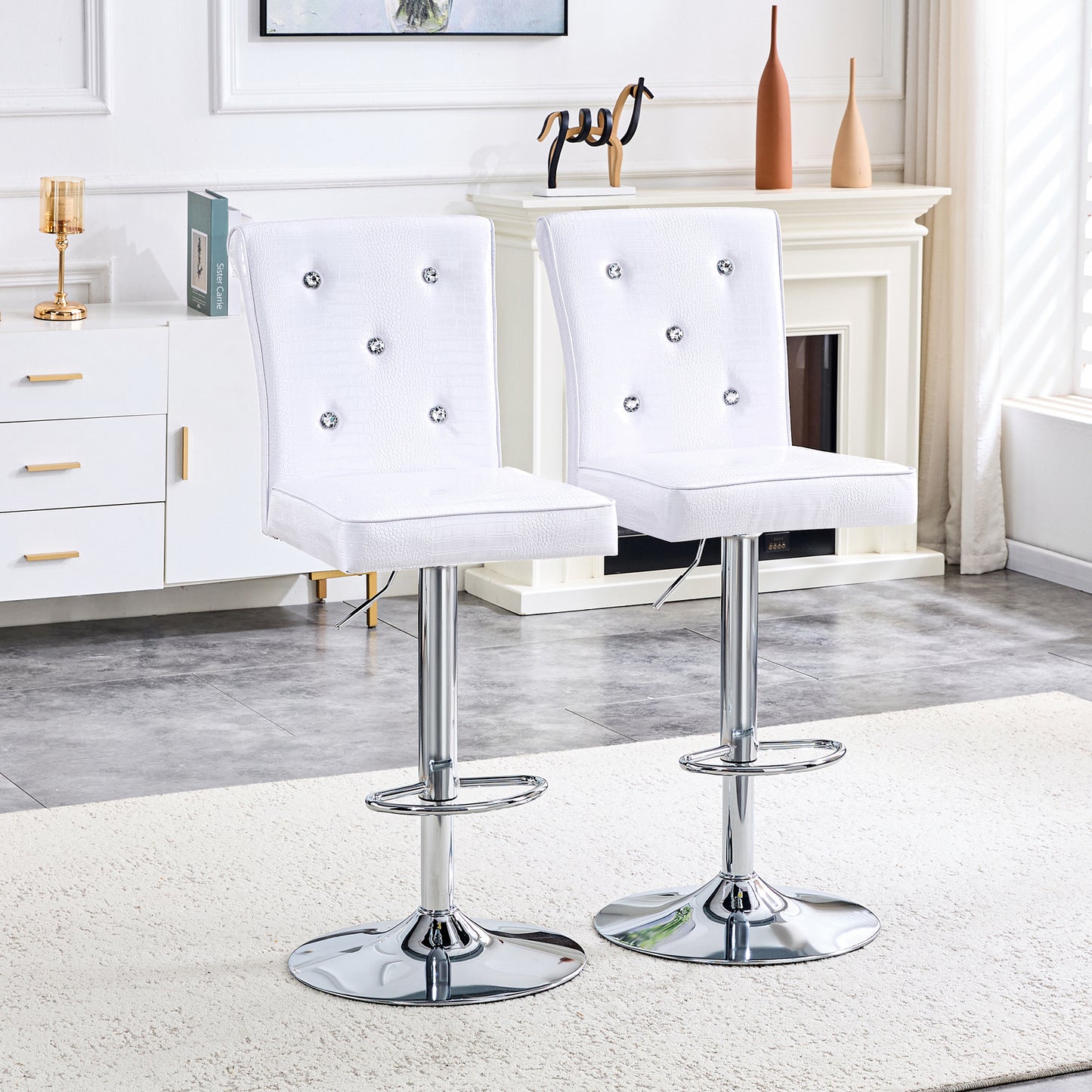 A Set Of 2 White Vintage Crocodile Leather Lift Chairs, Featuring