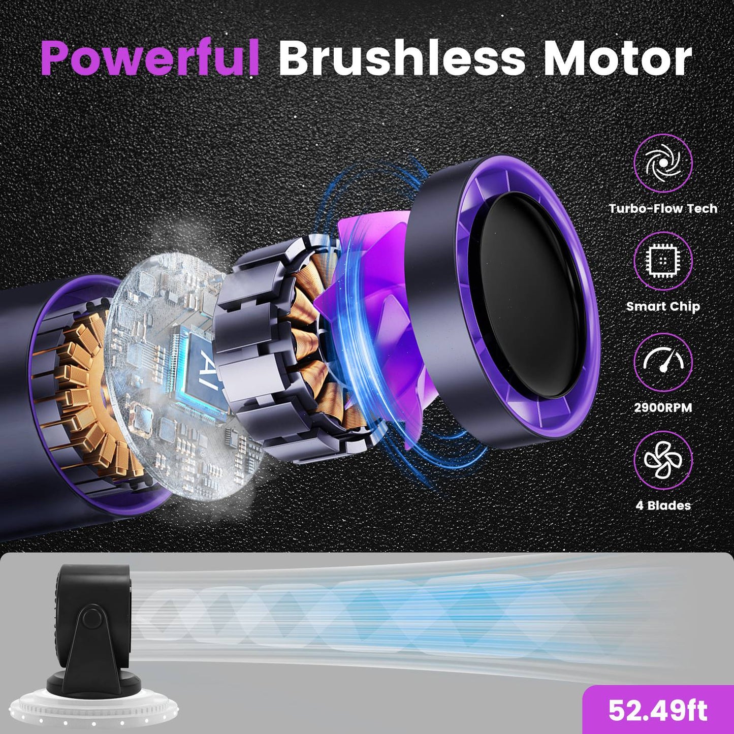Rechargeable Battery-Operated Mini Desk Fan with 120° Tilt, USB & Wall Mount, 4000mAh