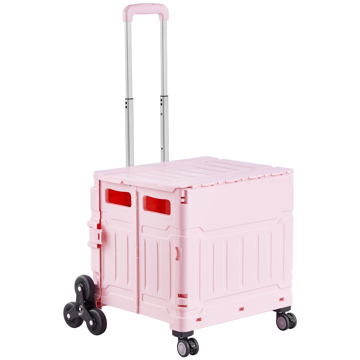 Foldable Stair Climbing Cart 65L with Pink Wheels - Collapsible Rolling Crate for Garden & Household