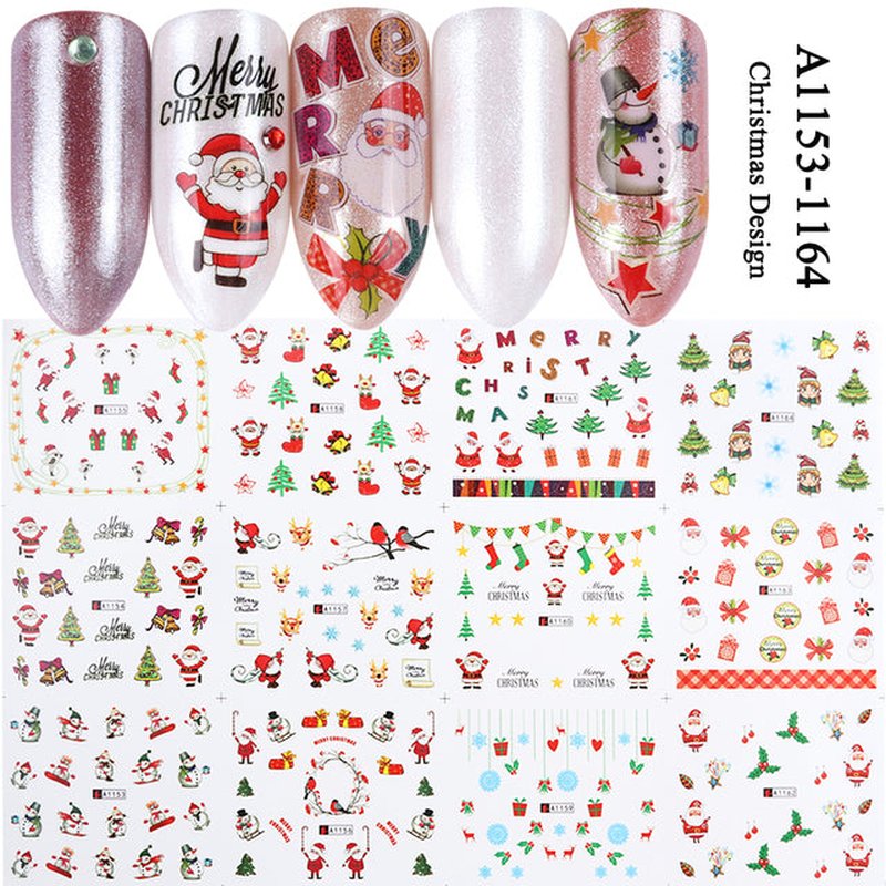 12pcs Cute Christmas Nail Stickers Cartoon Animal Design