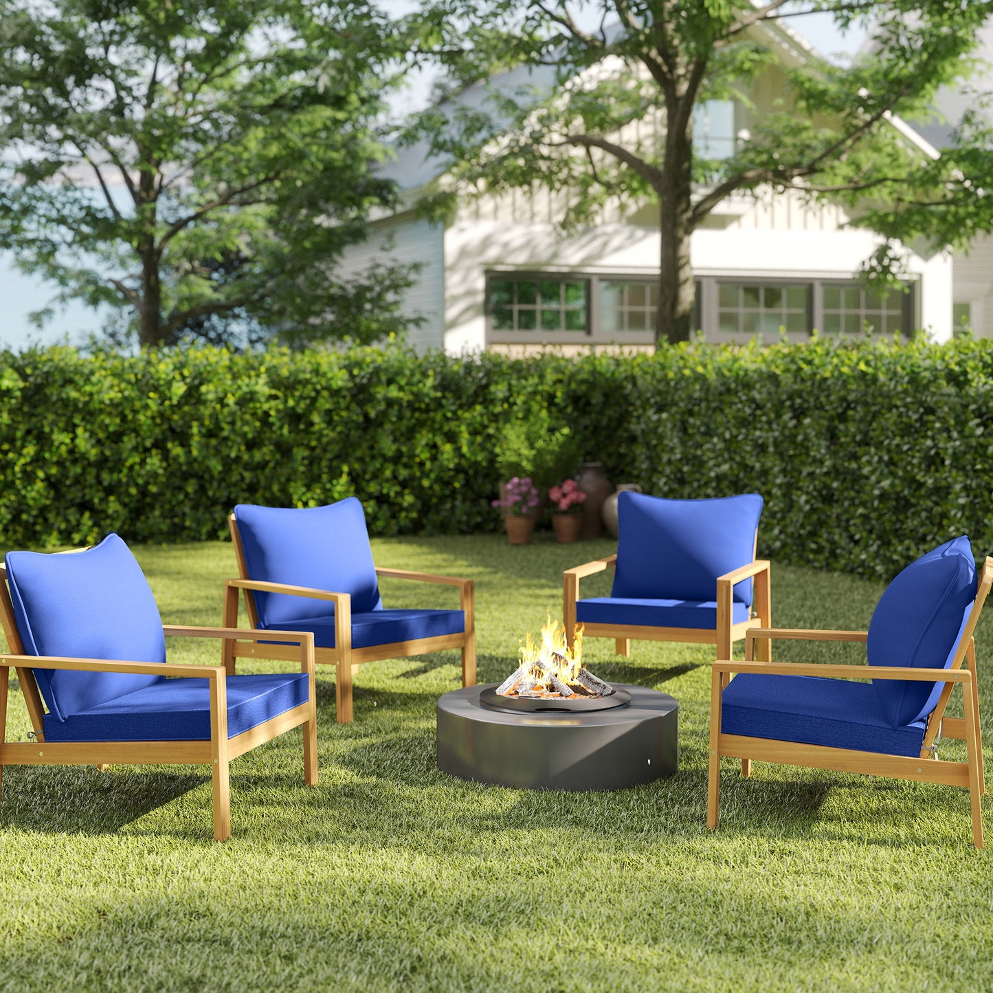 Outdoor Chair Cushion Set of 4 - Fade Resistant Navy Blue