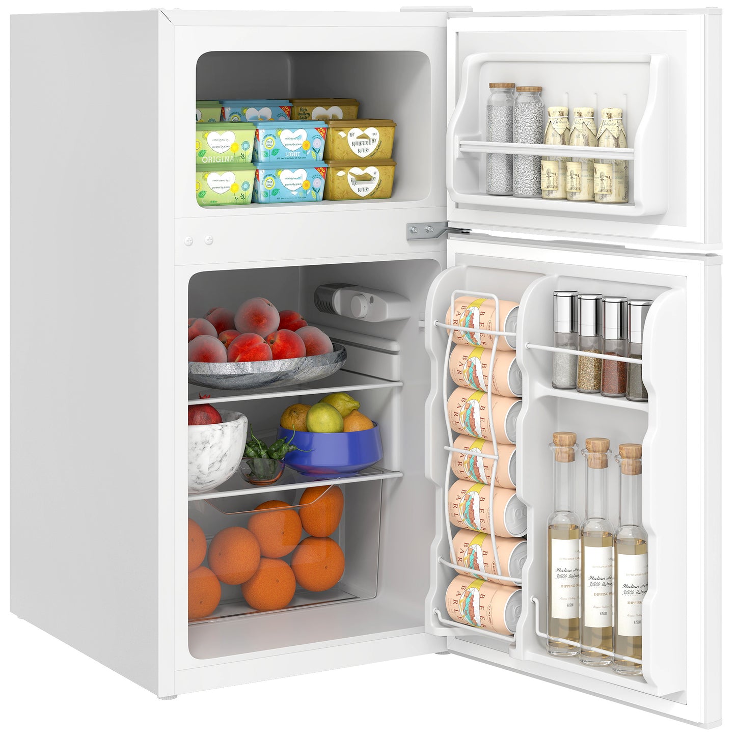Mini Fridge with Freezer - 3.2 Cu.Ft Compact Refrigerator, Adjustable Thermostat, Reversible Door, White