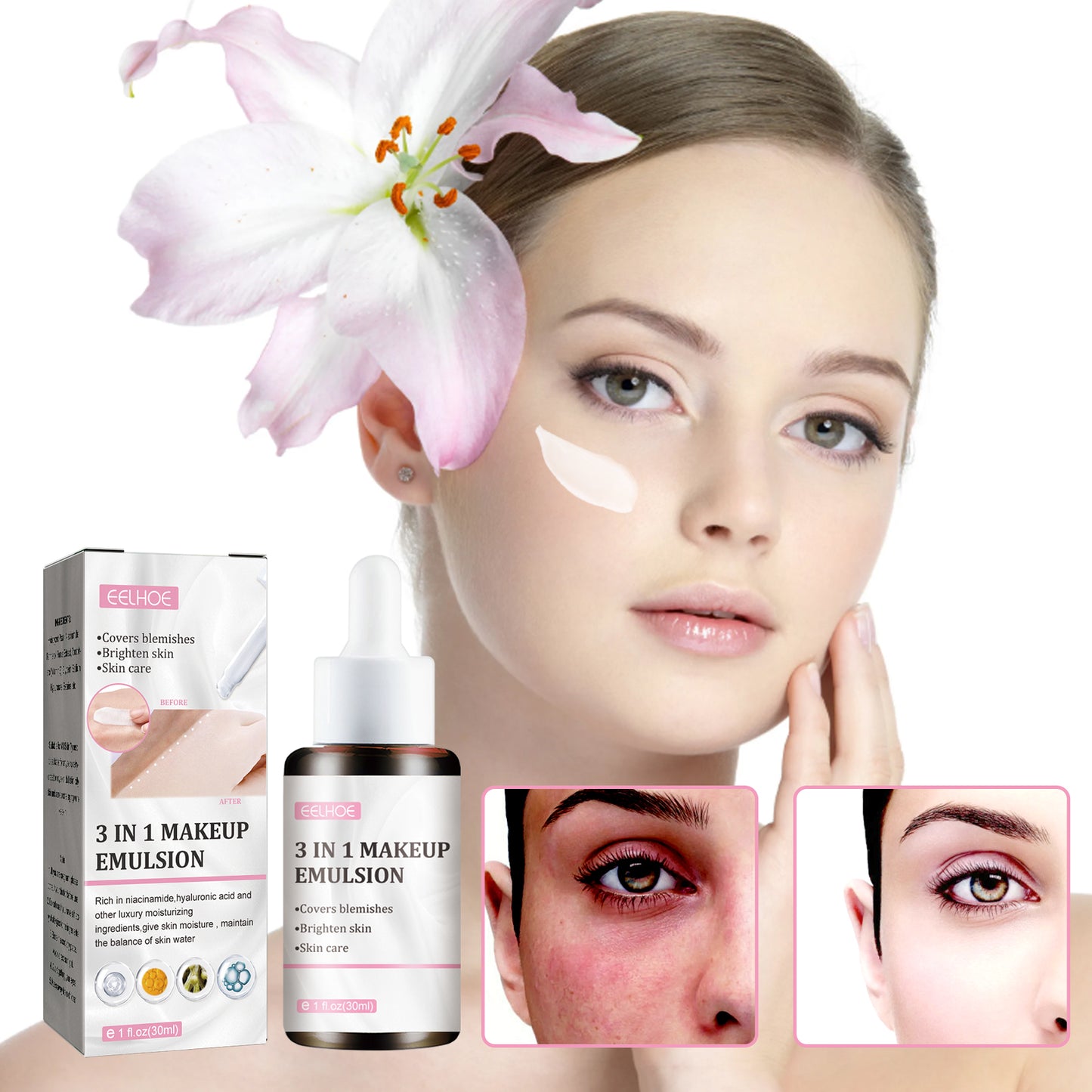 3-in-1 Brightening Face Cream - Moisturizing Concealer & Bare Base