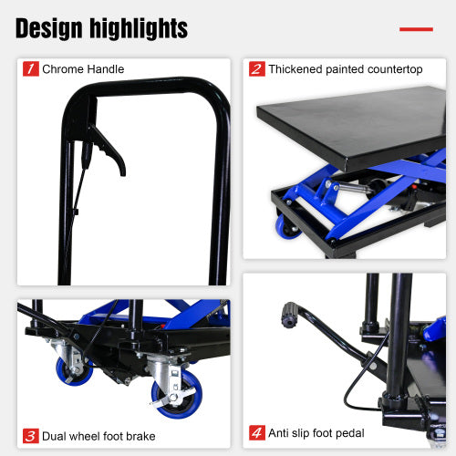 Hydraulic Lift Truck 500 lbs Capacity for Material Handling and Transportation - Steel, Black+Blue