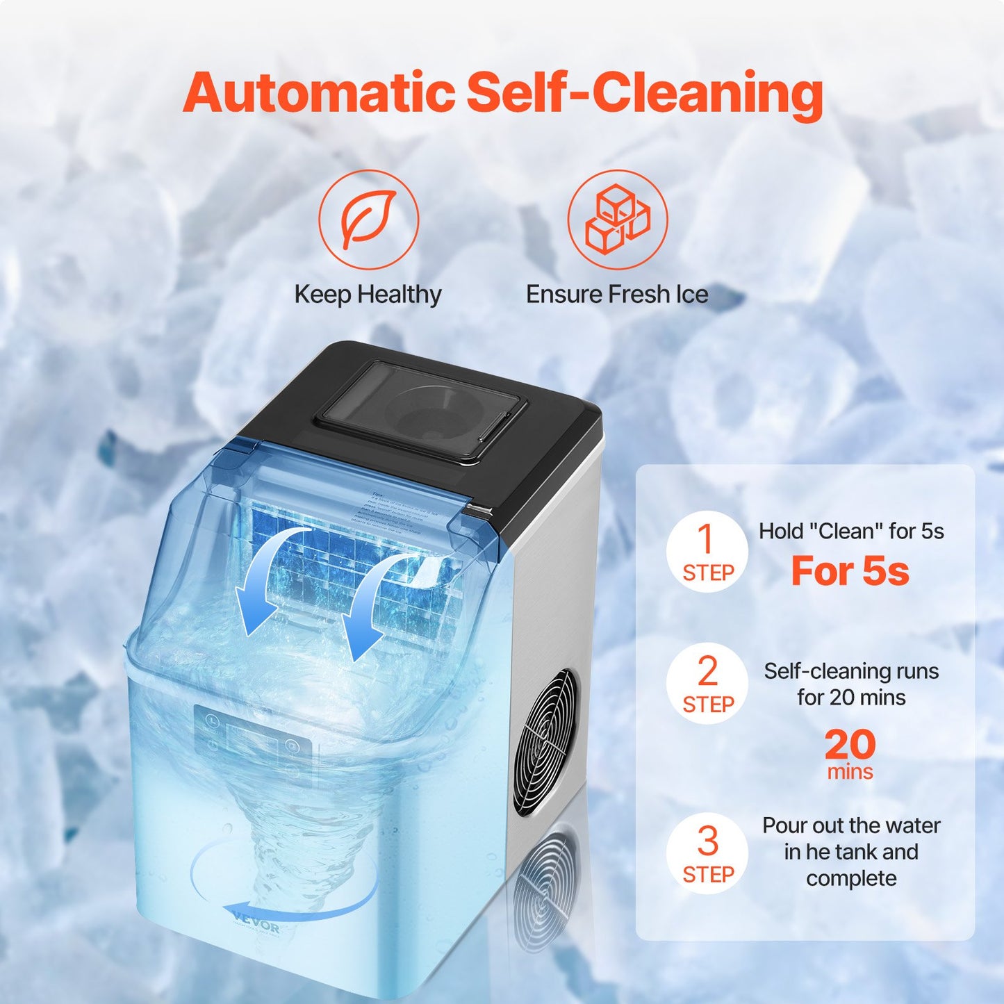 Portable Countertop Ice Maker 45Lbs/24H Stainless Steel Self-Cleaning with Scoop