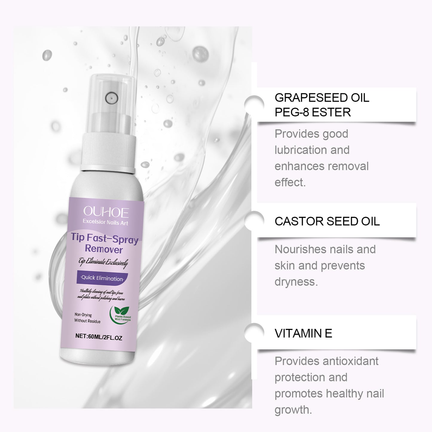 Gentle Nail Polish Remover Spray - Quick-Acting Nail Glue Dissolver