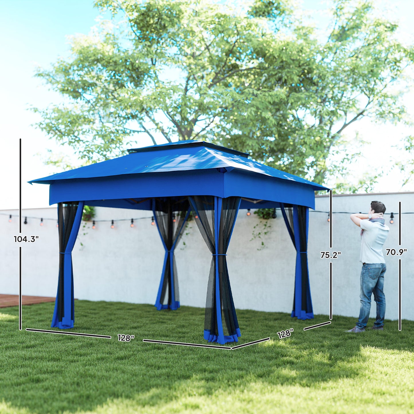 Pop Up Canopy Gazebo Shelter with Zipper Netting - 11x11 Blue