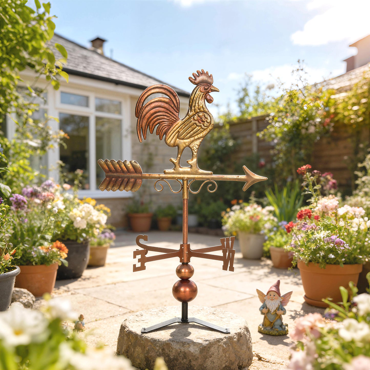 Metal Rooster Weathervane - Rustic Outdoor Wind Direction Indicator