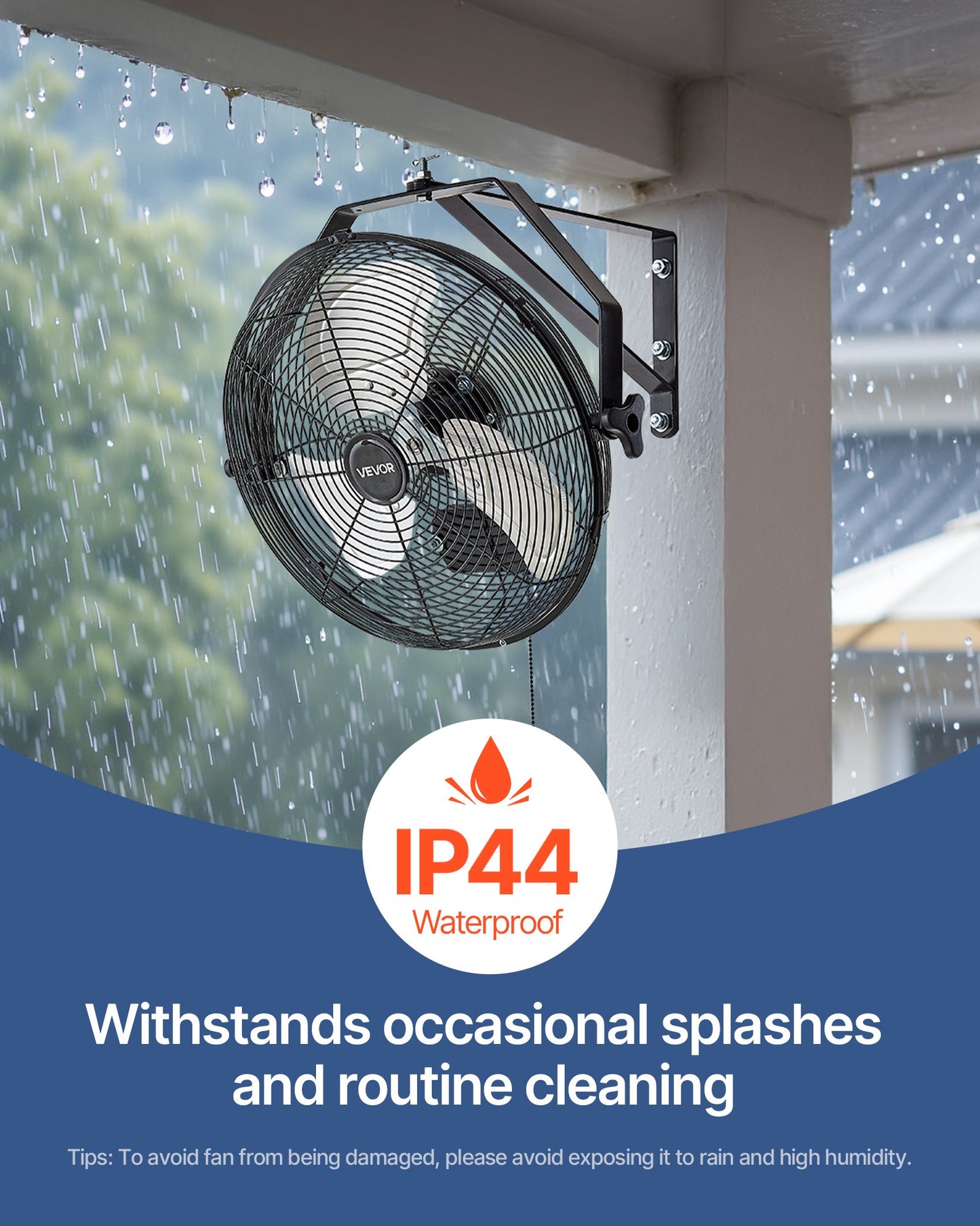 14 Inch Industrial Wall Mount Fan - High Velocity Waterproof Garage Fan with 3 Speeds