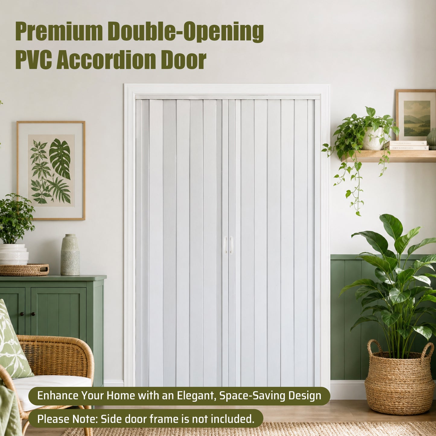 PVC Accordion Folding Door - Heavy Duty Room Divider, White