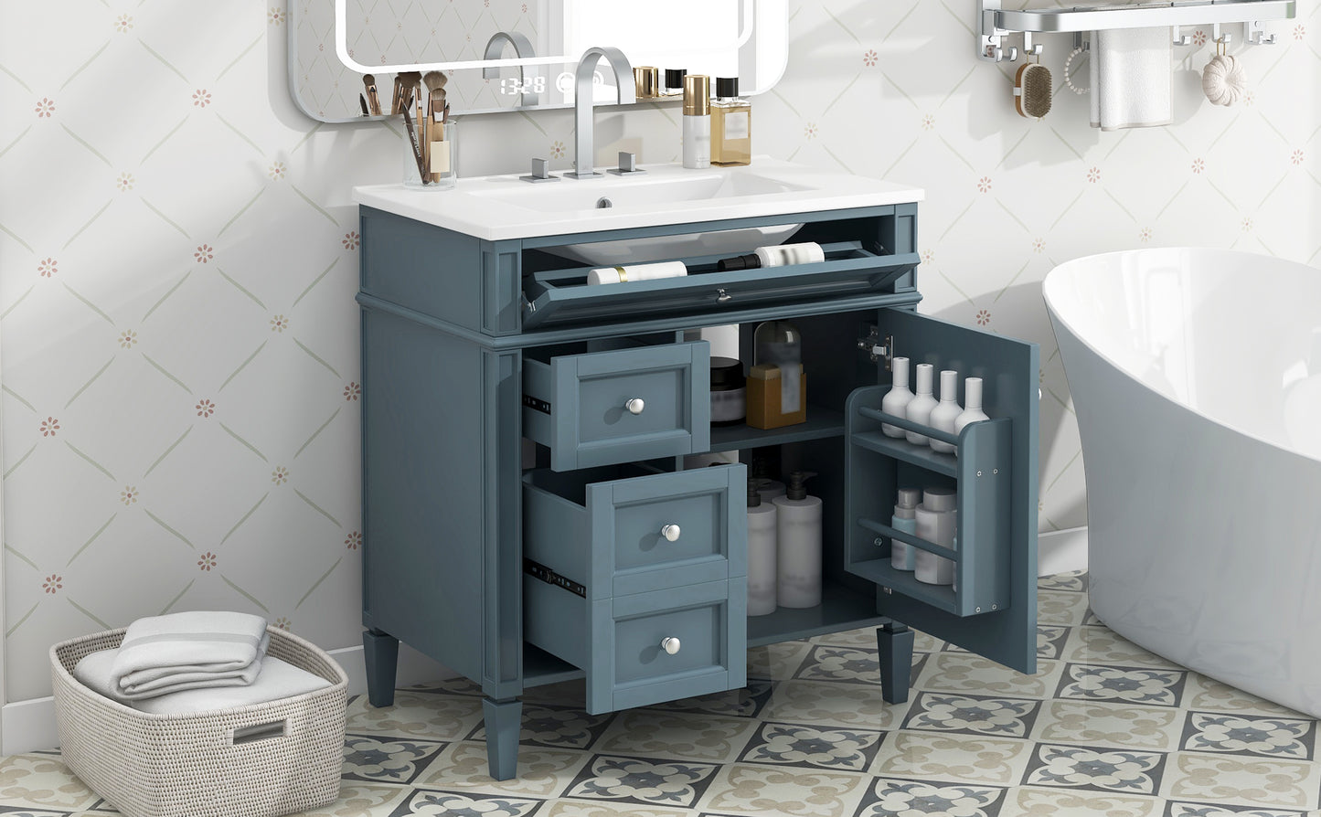 30'' Modern Bathroom Vanity with Sink & Storage - Blue