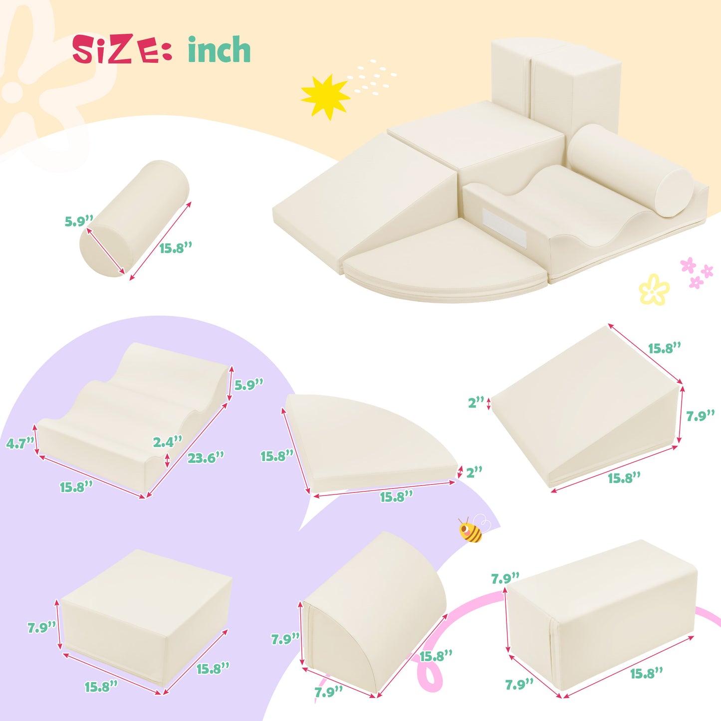 7-Piece Indoor Climbing Foam Play Set for Toddlers - Beige