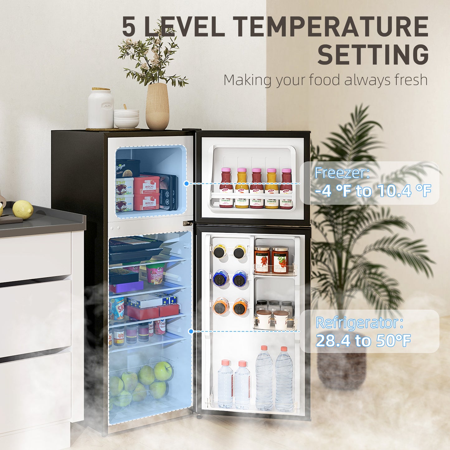 Small Refrigerator with Freezer 4 Cu Ft - Reversible Doors, Silver