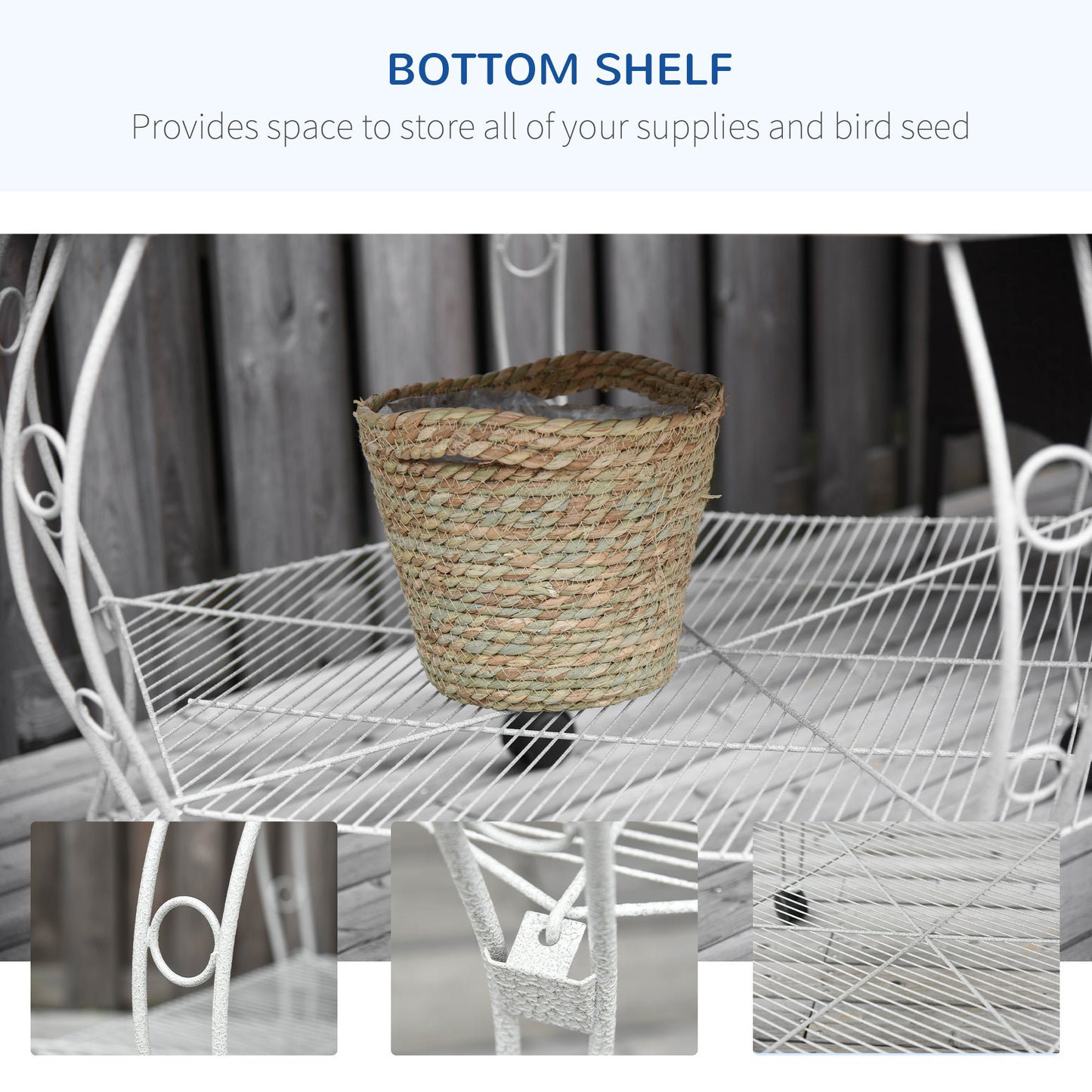 77-Inch Hexagon Bird Cage with Canopy, Portable Aviary, White