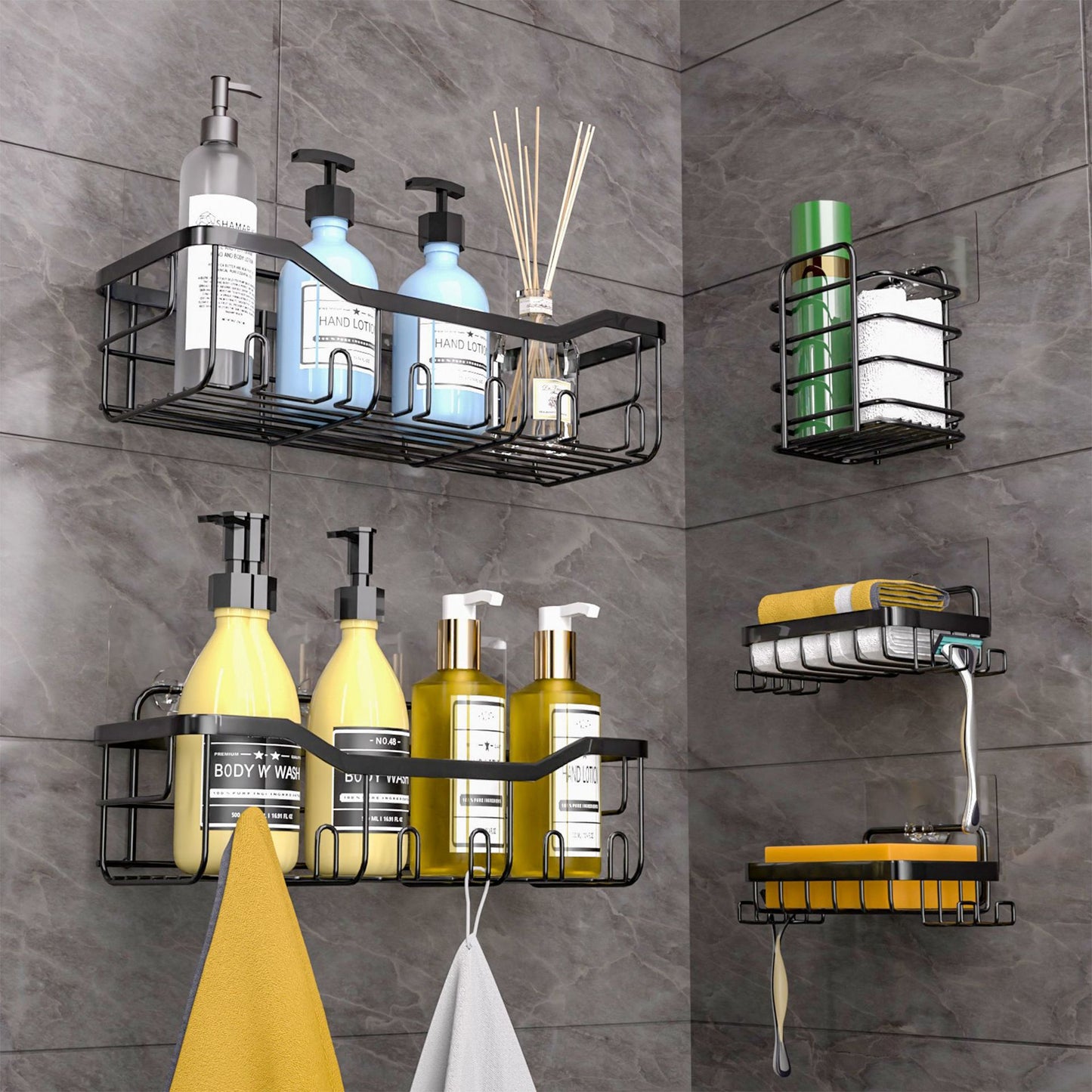 Five-Piece Bathroom Storage Rack Set - Stainless Steel Modern Organizer